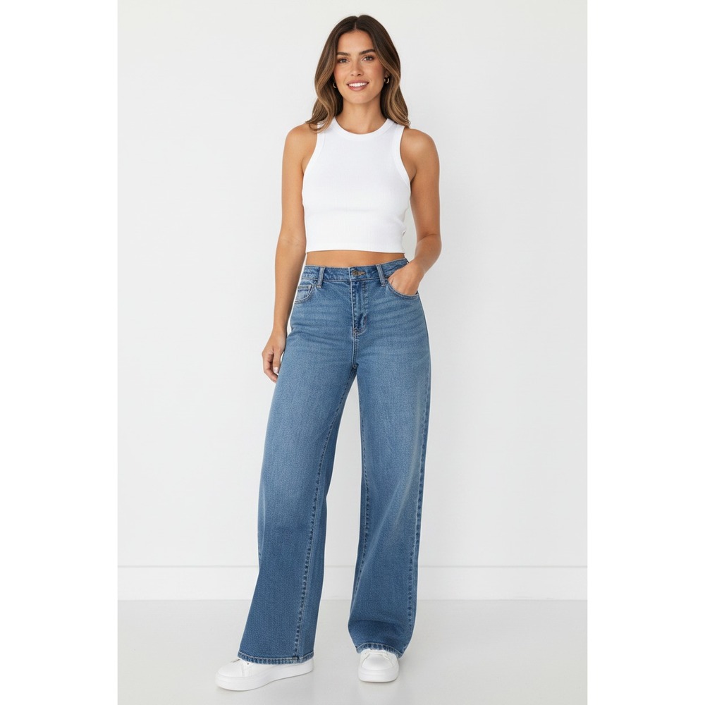 Celebrity Pink Juniors Mandy Baggy Jeans Size S Medium Wash High Rise Wide Leg - Picture 9 of 9